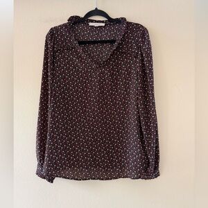 LOFT Women’s Black Floral V-Neck Blouse with Pink & White Print